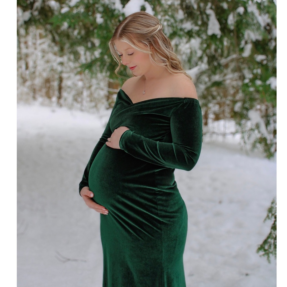 Velvet green maternity dress